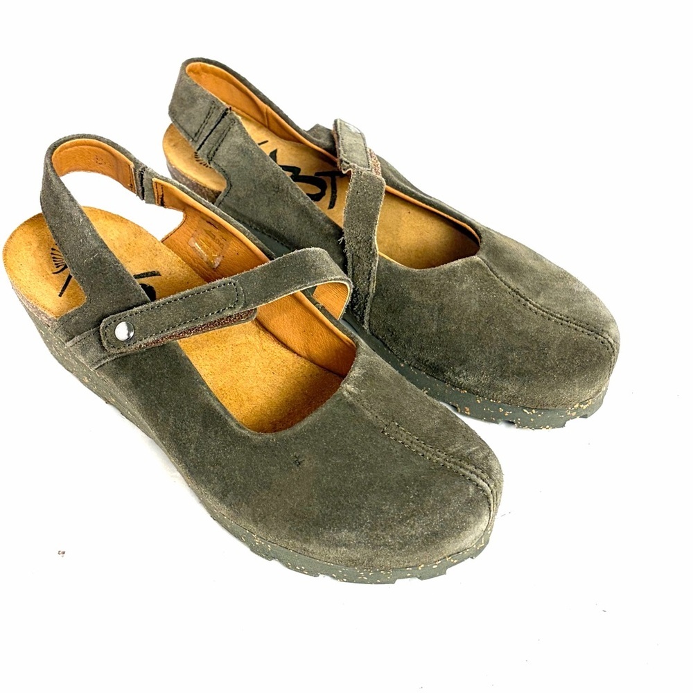 OTBT Prog Elmwood Clogs Olive Suede Leather Slingback Wedge Heel Women Size 10